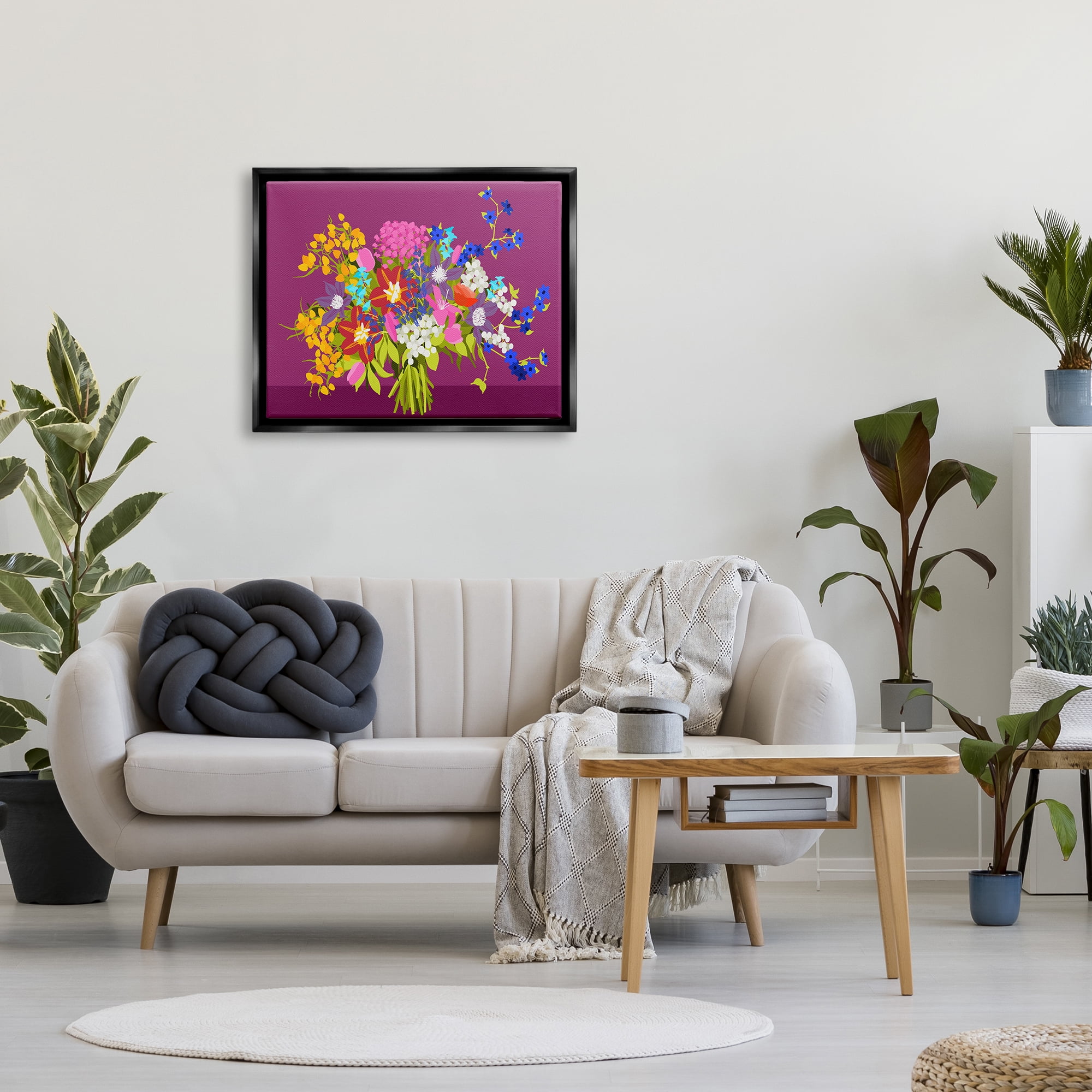 Stupell Industries Mixed Florals on Purple Botanical & Floral Painting Black Floater Framed Canvas Art Print Wall Art, 31 x 25