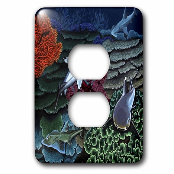 3dRose, REEF SHARKS, 2 plug outlet cover