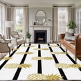 thumbnail image 2 of Area Rug 72×108in, Summer Gold Pineapple Black White Stripes Floor Carpet Living Room Rug, Tropical Fruit Seamless Non-Slip Welcome Mat Indoor Rugs for Bedroom Dining Room, 2 of 9