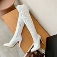 thumbnail image 5 of Hinvhai Women's Patent Leather PU Thigh High Boots ,Fashion Classic Pointy Toe Side Zippe Comfy Sexy Stiletto High Heel Over the Knee Boots White 8.5(41), 5 of 7
