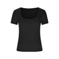 thumbnail image 5 of Posijego Womens Square Neck T-Shirts Trendy Short Sleeve Slim Going out Tops Tight Basic Tees Fashion Clothes, 5 of 6