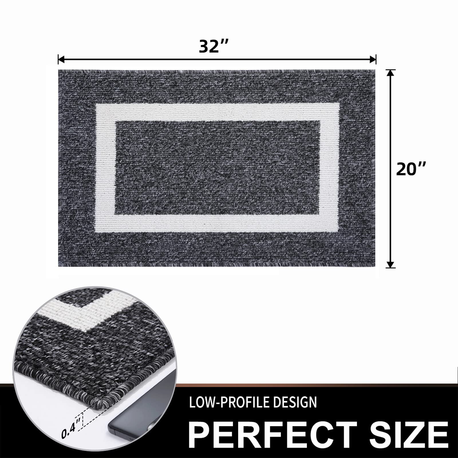 BrigHaus Large Outdoor Indoor Door Mat, Non-Slip Heavy Duty Front Welcome  Doormat Rug, Outside Patio, Inside Entry Way, Catches Dirt Dust Snow & Mud  - Black/Wh…