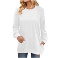 thumbnail image 2 of AOOCHASLIY Women's Blouse Womens Fashion Solid Round Neck Pleated Long Sleeve Loose T-shirt Tops, 2 of 5