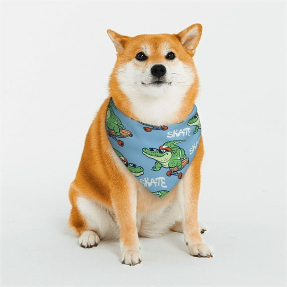 Naloa Crocodile Riding Skateboard Dog Bandana Large and Small-Dog Scarf Bib Handkerchief Accessories for Dogs and Cats(S-L)-Small