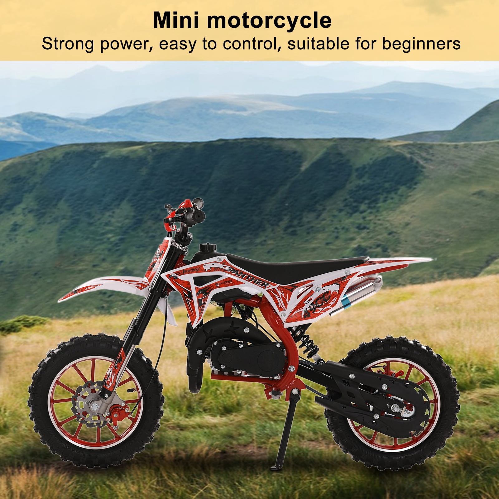 49cc 2-Stroke Kids Dirt Bike, Gas Power Motocross, Off Road Mini Motorcycle, Pocket Motorbike with Front Rear Disc Brakes, Racing Max Speed 40KM/H (Red) Clearance Micro horsepower motorcycle