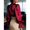 thumbnail image 5 of Deago Women's Satin Silk Blouses Puff Lantern Long Sleeve Shirts Button Down Collared Dressy Work Business Casual Tops Fall Clothes (Red, 2XL), 5 of 9