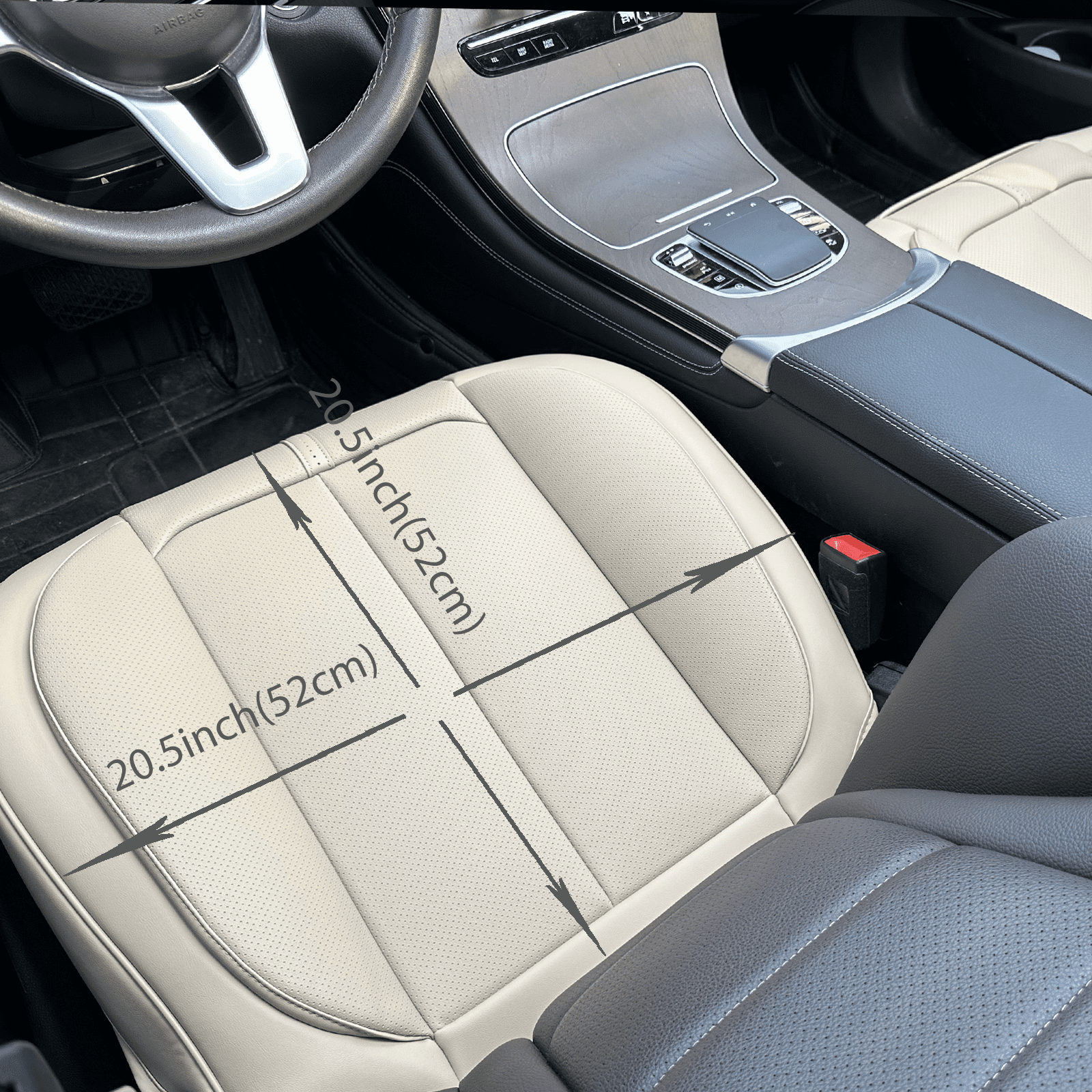 2 Pack Leather Front Car Seat Cover Bottom Only, Anti-Slip Padded Seat Cushion, Full Wrap Seat Protector with Storage Function Universal Fit for Most Cars, SUV, Pick-up Trucks (Beige)