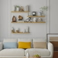 thumbnail image 5 of Floating Shelves for Wall Set 2 of 48 inches Picture Ledge Shelf 96 inches Totally,Solid Wood Oak Shelves for Room Wall to Display and Storage Photo Picture,Vinyl,Toy,Spice,Perfume,Book etc., 5 of 14