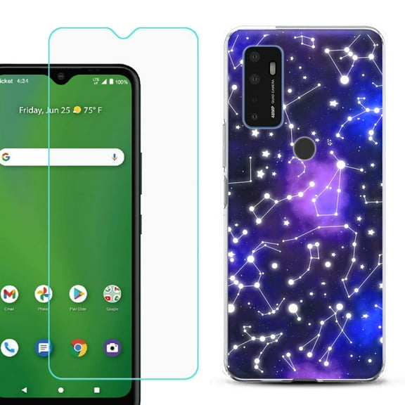 Shockproof Bumper Phone Case for AT&T Radiant Max 5G / Fusion 5G, with Tempered Glass Screen Protector, by OneToughShield ® - Constellations