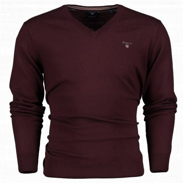 Ondergedompeld Vuilnisbak Reis Gant Men's Cotton Wool V-Neck Sweater, Medium, Dark Burgundy Melange -  Walmart.com