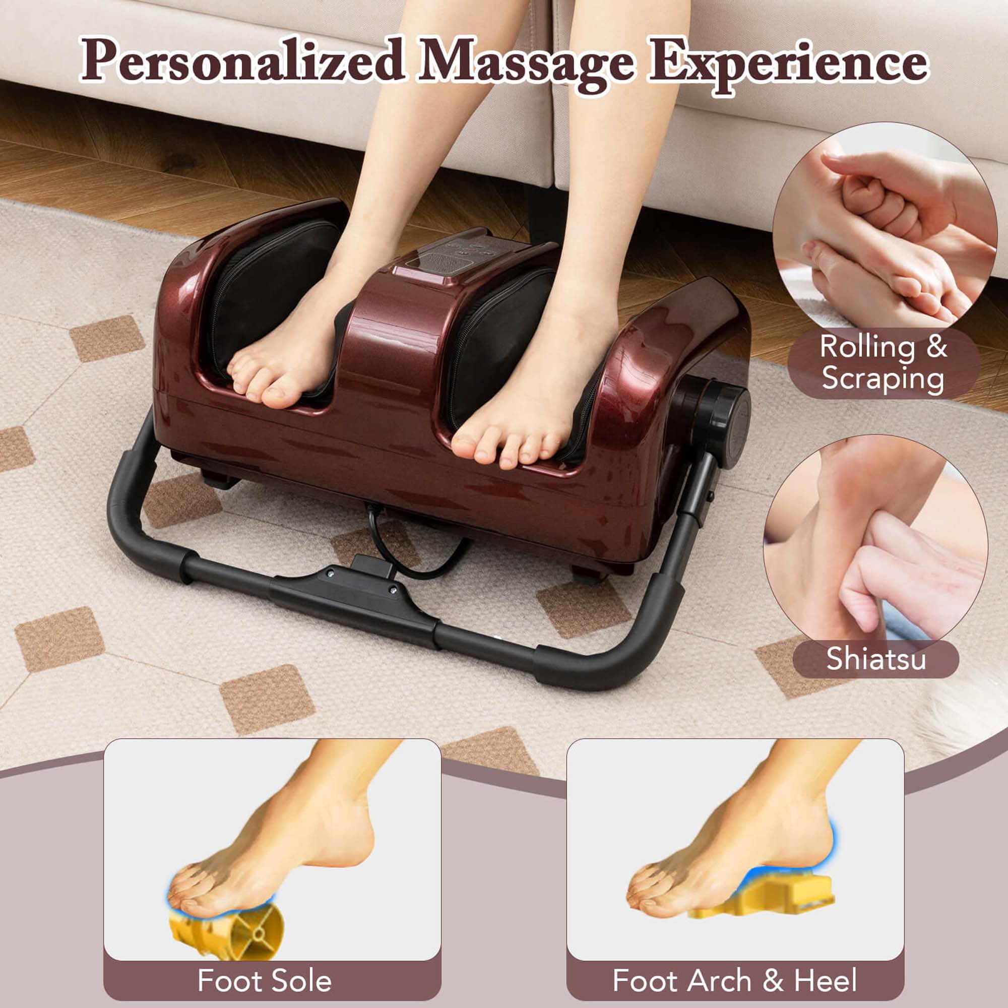 Costway Foot & Calf Massager Deep Kneading Shiatsu Massager Machine with Heat Red