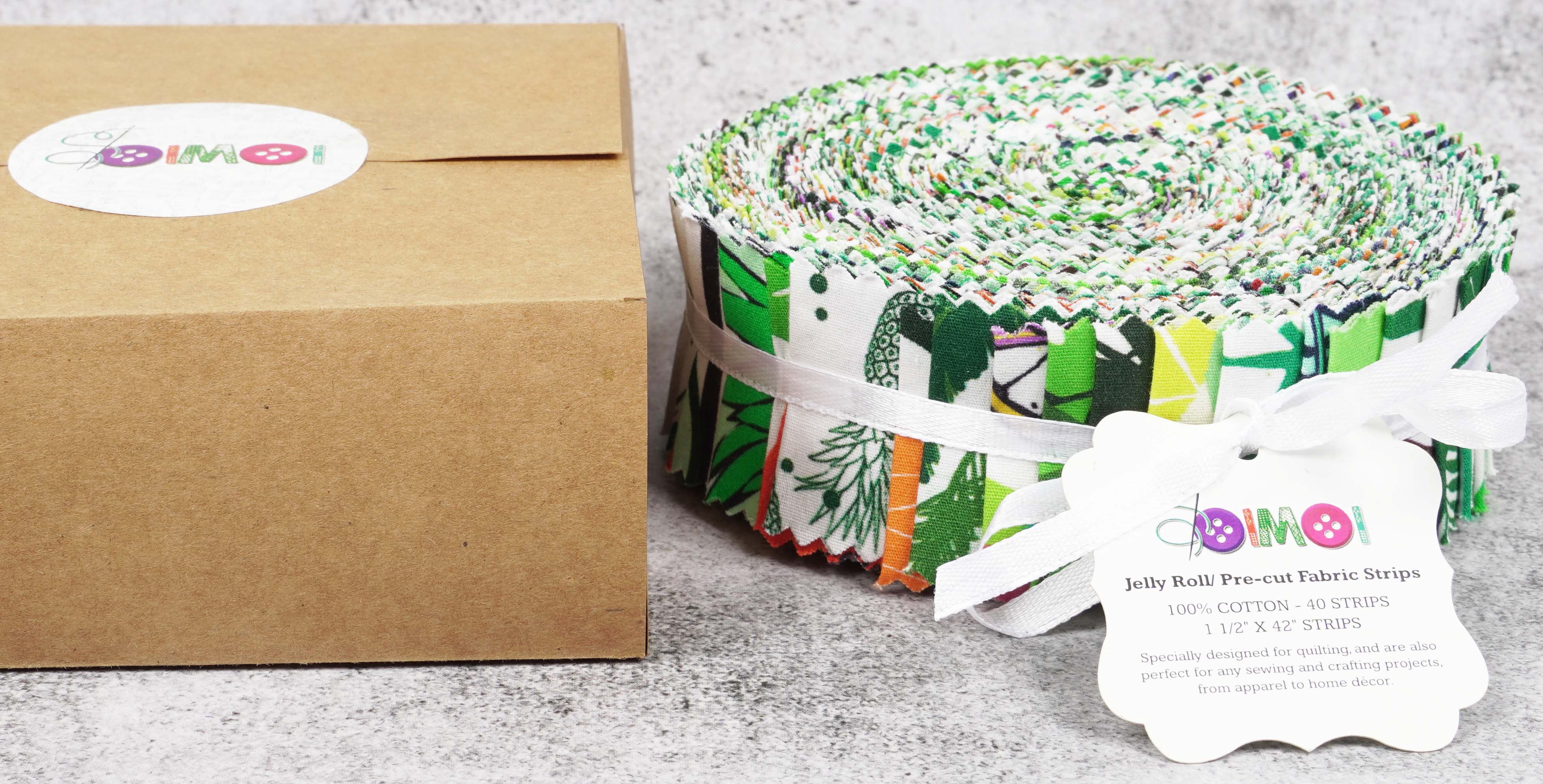 Soimoi 40Pcs Tropical Print Precut Fabrics Strips Roll Up 1.5x42inches Cotton Jelly Rolls For Quilting - Multicolor