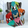 thumbnail image 4 of Boston Terrier Soft Flannel Fleece Throw Blanket, Minimalist Colorful Assortment of Terrier Portraits Multiple Variations, Cozy Plush for Indoor and Outdoor Use, 50" x 70", Multicolor, by Ambesonne, 4 of 5