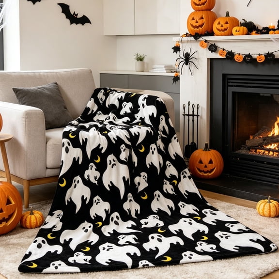 Halloween Blanket 59.1x39.4in Cozy Throw Halloween Patterned for Couch Office Nap by OVFUIZ