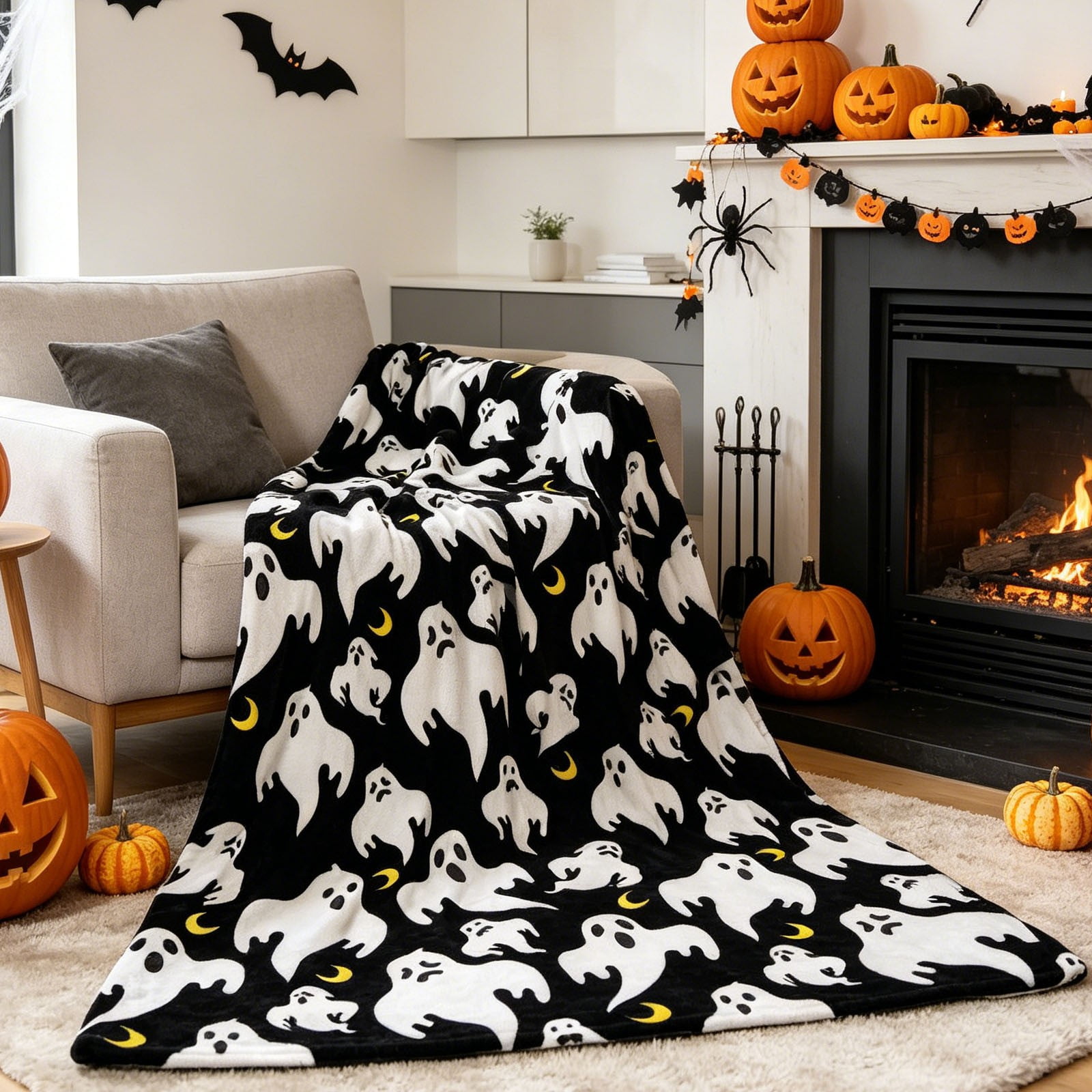 BUTASY Halloween Blanket Halloween Printed Fleece Blanket Soft Throw Blanket Warm Cozy Decorative Nap Blanket All Season Flannel Blanket For Sofa Couch Bedroom Office And Halloween