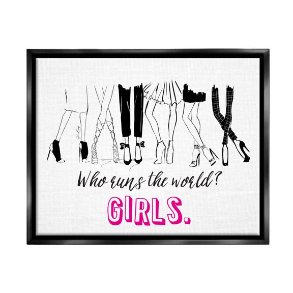 Stupell Industries Girls Run The World Glam Graphic Art Jet Black Floating Framed Canvas Print Wall Art, Design by Alison Petrie