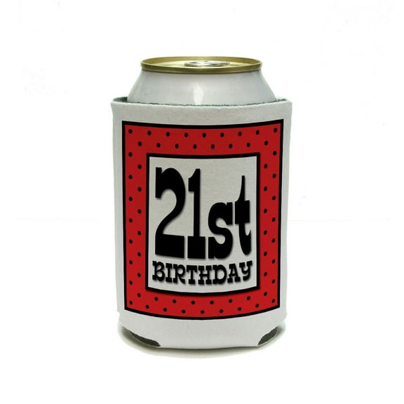 21st Twenty-First Birthday Red Black Polka Dots Can Cooler Drink Insulator Beverage Insulated Holder