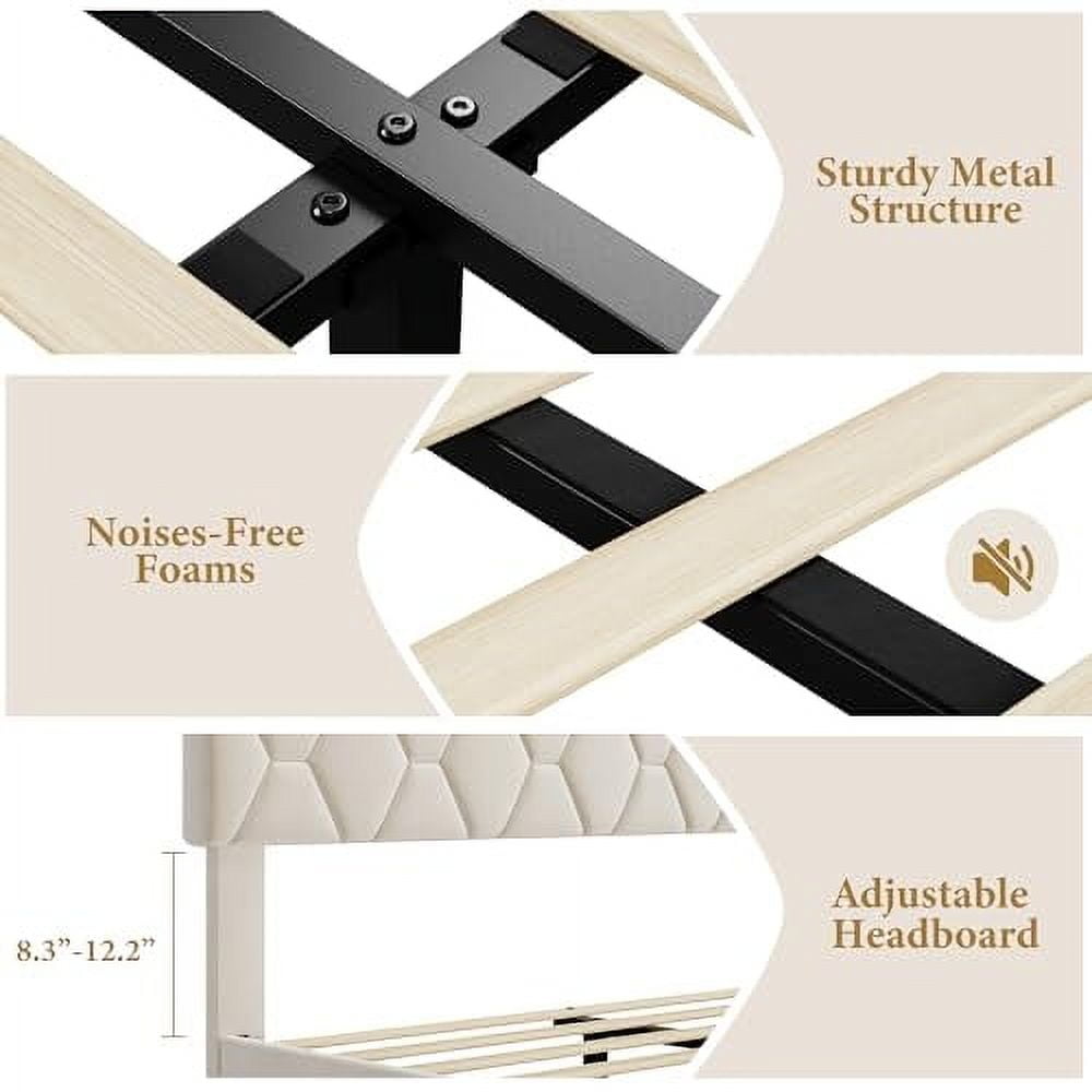 AOILE Twin/Full/Queen/King Size Upholstered Bed Frame with Headboard, Heavy-Duty Platform with Strong Wood Slats, No Box Spring Needed