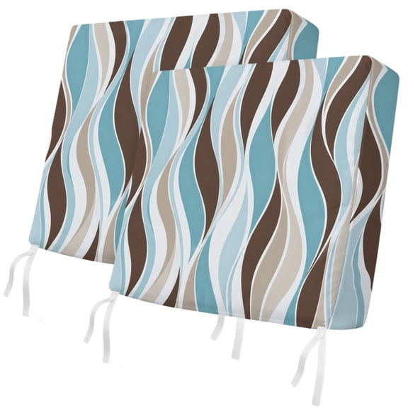 Outdoor Patio Cushion Covers 2 Pack Teal Brown Waves Stripes Chair Cushion Seat Pads with Ties & Zipper Waterproof Modern S-Curves Striped Chair Slipcovers for Outdoor Furniture Couch 24x24 Inch