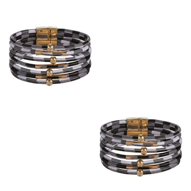 Minnieouse magnética Multicapas Hebilla magnética Cuero Día de San Valentín Regalos Pulseras Joyas Negro Blanco Cheque Type2 NO2