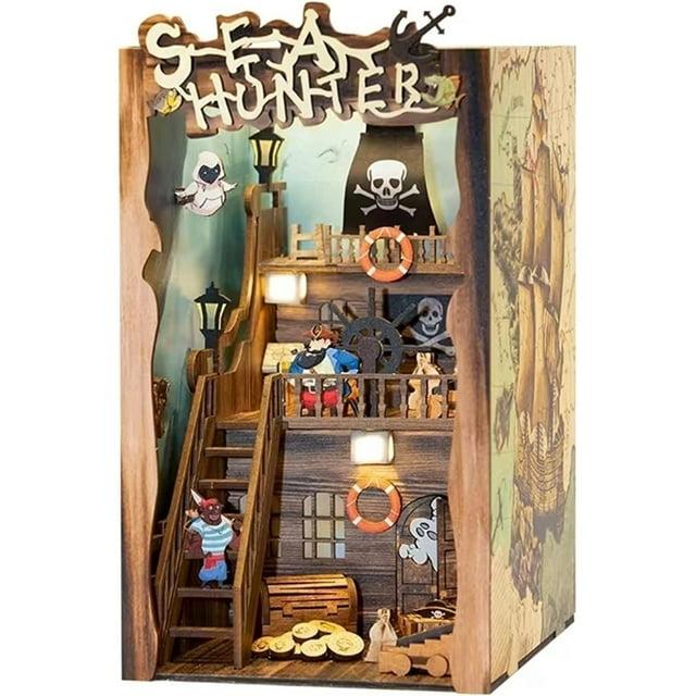 Kit de rincón de libros DIY, modelo de libro de madera 3D, rompecabezas, kit de construcción, inserto de estantería, decoración, adorno de mesa para el hogar