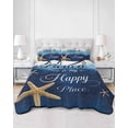 thumbnail image 2 of Twin Quilt Bedding Set, Coastal Starfish Reversible Summer Quilt 3 Pieces, Nautical Beach Ocean Creature Wood Plank Lightweight Bedspreads Coverlets with 2 Pillow Shams for All Seasons, 2 of 5