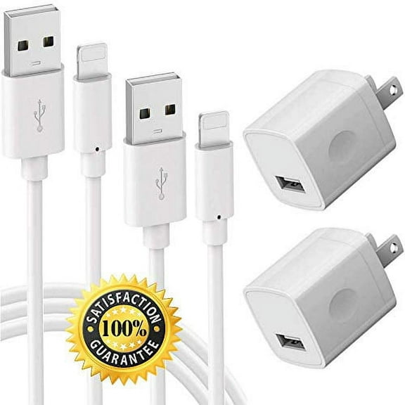 Chargers 2-Pack Premium Charging Cable Cords and USB Wall Adapter Plug Block Compatible iPhone X/8/8 Plus/7/7 Plus/6/6S/6 Plus/5S/SE/Mini/Air/Pro Cases