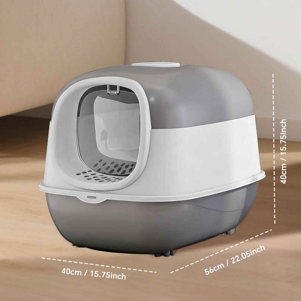 Cat Litter Box, Fully Enclosed Large Front-Entry Kitty Toilet with Flip-Top Lid, Litter Filter Pedal, Removable Base