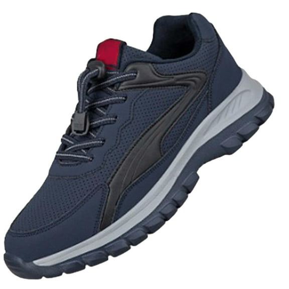 XIMIN Men's Orthopedic Non Slip Platform Sneaker with Quick Lace Waterproof Walking Slip on Wide Shoes Lightweight Comfort Casual Breathable Tennis Shoes (7.5, Dark Blue)