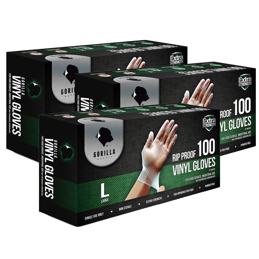 Gorilla Supply Disposable 4 Mil Vinyl Gloves BPA & Latex & Powder Free, 300 Count, Large