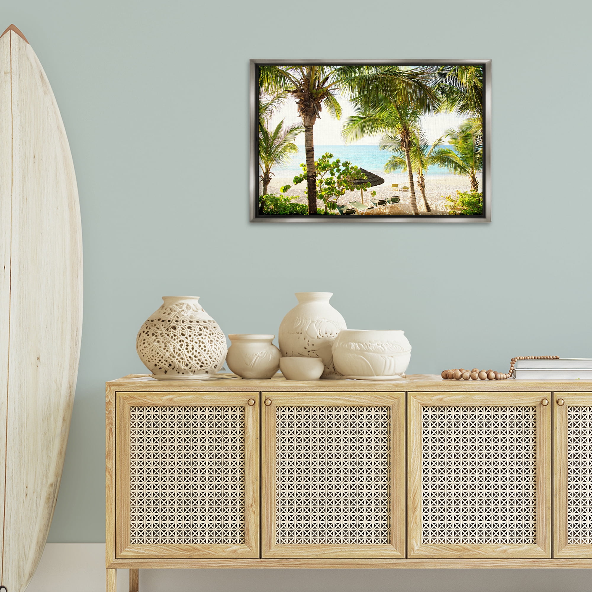 Stupell Industries Tropical Beach Resort Landscape Photography Gray Floater Framed Canvas Art Print Wall Art, 31 x 21