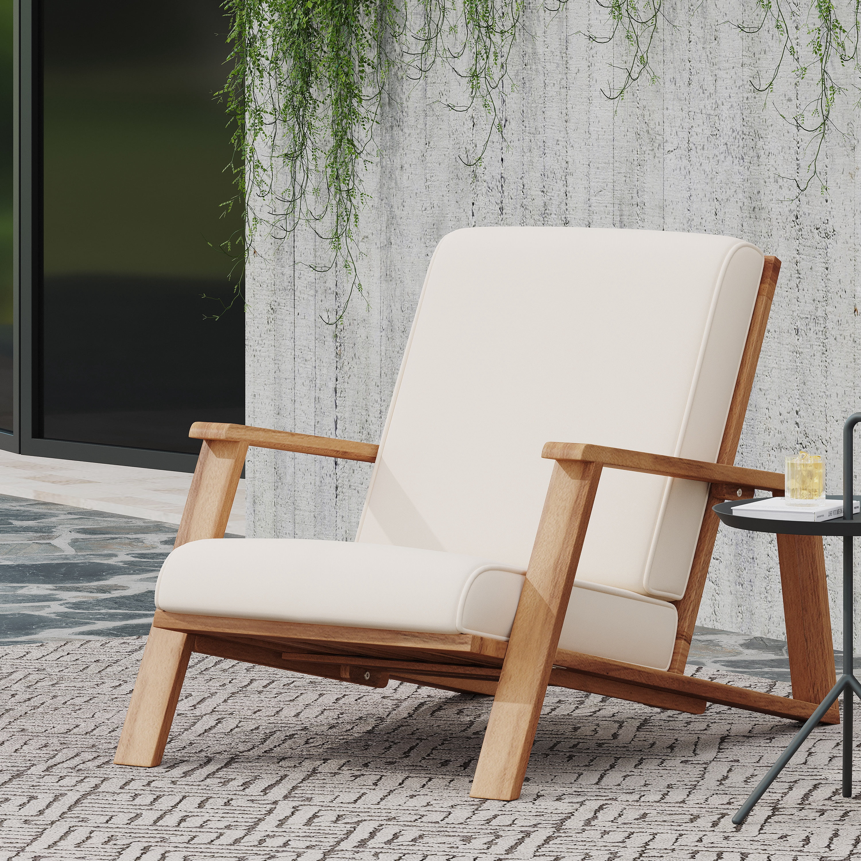 Euroco Outdoor Adirondack Chair Set with Cushions, Contemporary Acacia Wood Lounge Chairs with Sloped Back and Water-Resistant Cushions for Patio, Deck, or Garden