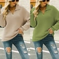 thumbnail image 2 of Womens Puff Long Sleeve V-Neck Sweater Lapel Collared Knitted Solid Color Casual Oversized Loose Pullover Tunic Top, 2 of 19