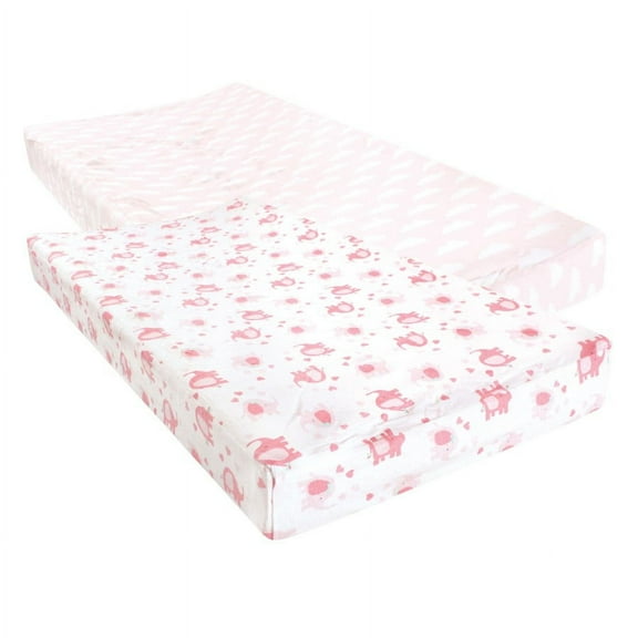 Luvable Friends Infant Girl Fitted Changing Pad Cover, Girl Basic Elephant, One Size