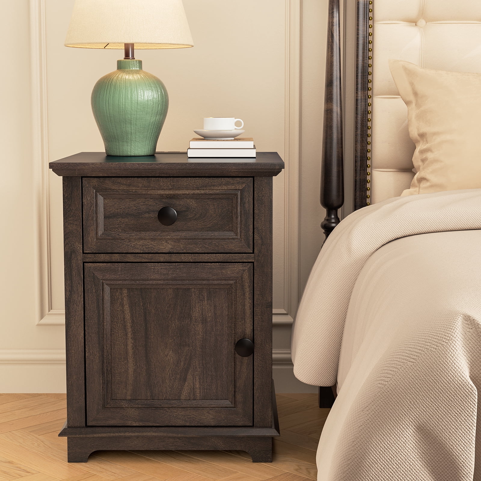FAGAGA End Table for Living Room with Charging Station, Square Sofa Side Table with Drawer and Adjustable Storage Shelf, Wooden Nightstands Storage Cabinet for Bedroom, Office | Brown