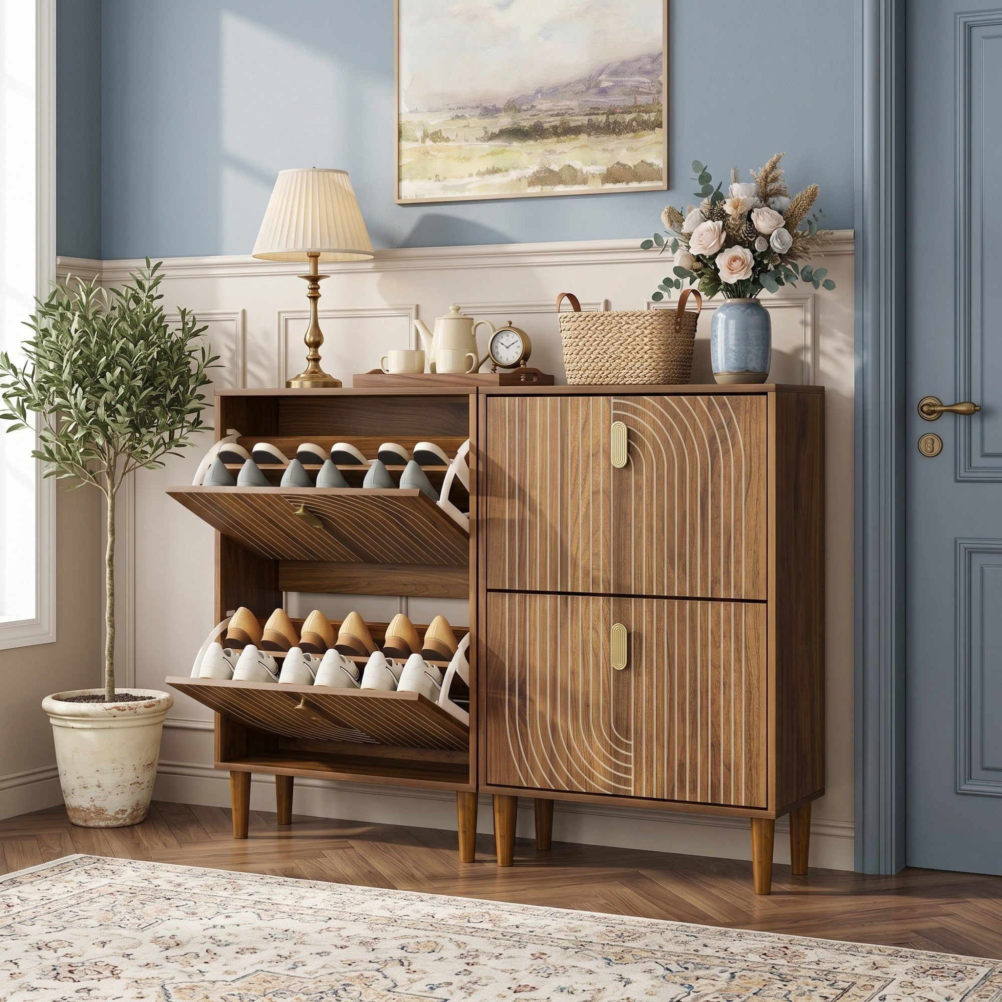 Sailvan 23.6"W Shoe Storage Cabinet, Freestanding with 2 Flip Drawers