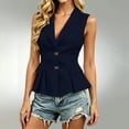 thumbnail image 6 of Stamzod Blazers for Women Business Casual Summer Sleeveless Dress Jacket V-Neck Lapel Ruffled Blazer with Bow Pockets Dark Blue XL, 6 of 7