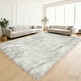 thumbnail image 4 of Faux sheepskin rug 8'x10', white and gray machine-washable plush rug, suitable for use beside the bed in the bedroom, living room, and kids' room, 4 of 6