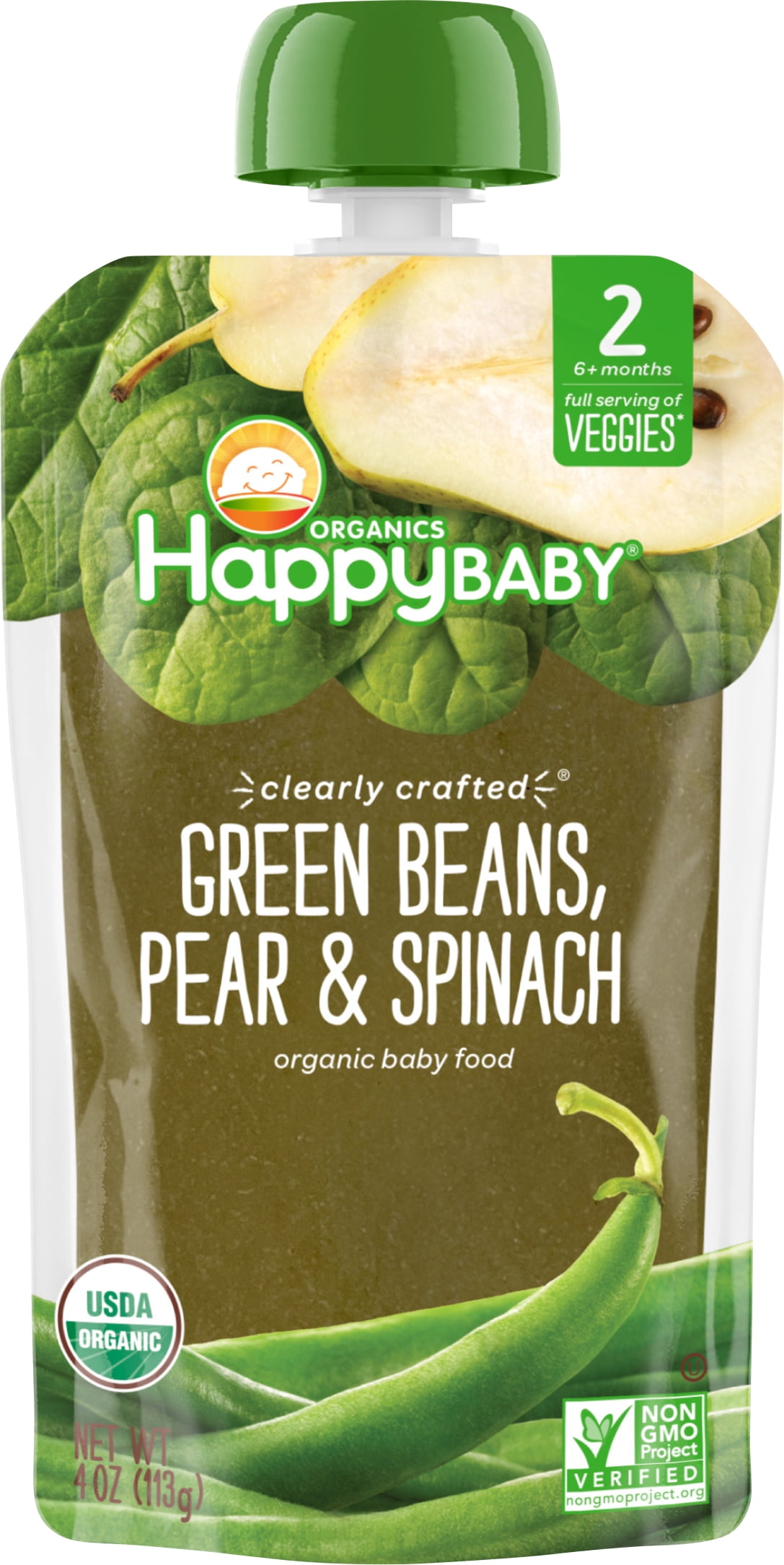 Happy Baby Organics Organic 6+ Months Stage 2 Green Beans, Pears & Spinach 4 oz