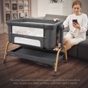 Angelbliss 3-in-1 Baby Bassinet & Bedside Sleeper, Rocking Crib with 6 Adjustable Heights, Wheels, and Mattress, Portable & Foldable Bassinet for Newborn Infant