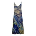 thumbnail image 5 of SMihono Robe Maxi Bohème d'Été pour Femmes Grande Taille Mode Femme Bretelles Taille Mi-Haute Col en V Sans Manches Rayée Imprimée Robe Longue de Plage, 5 of 5