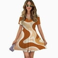 thumbnail image 2 of Abstract Earthy Tone Swirls Art Women Dress V-Neck Short Sleeve Flowy Swing Party Midi Dress, 2 of 4