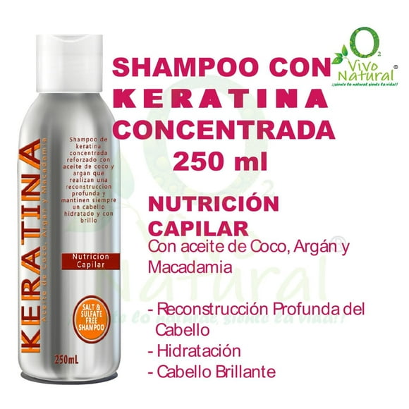 Shampoo de Keratina Nutrición Capilar 250 ml VIVONATURAL reconstrucción profunda, hidratación y brillo