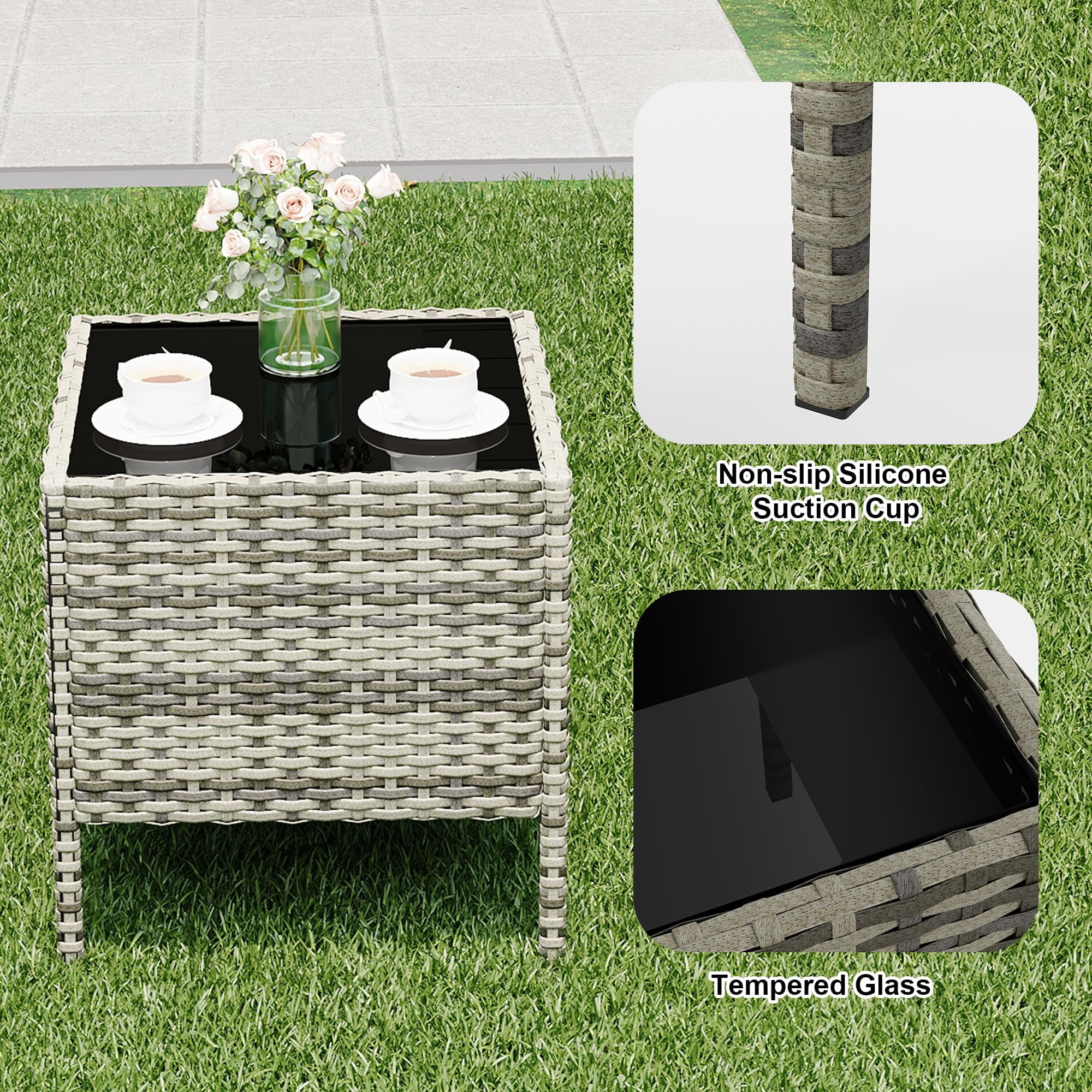 3 Pieces Patio Furniture Sets Outdoor PE Rattan Wicker Chairs with Soft Cushion and Glass Coffee Table for Garden Backyard Porch Poolside