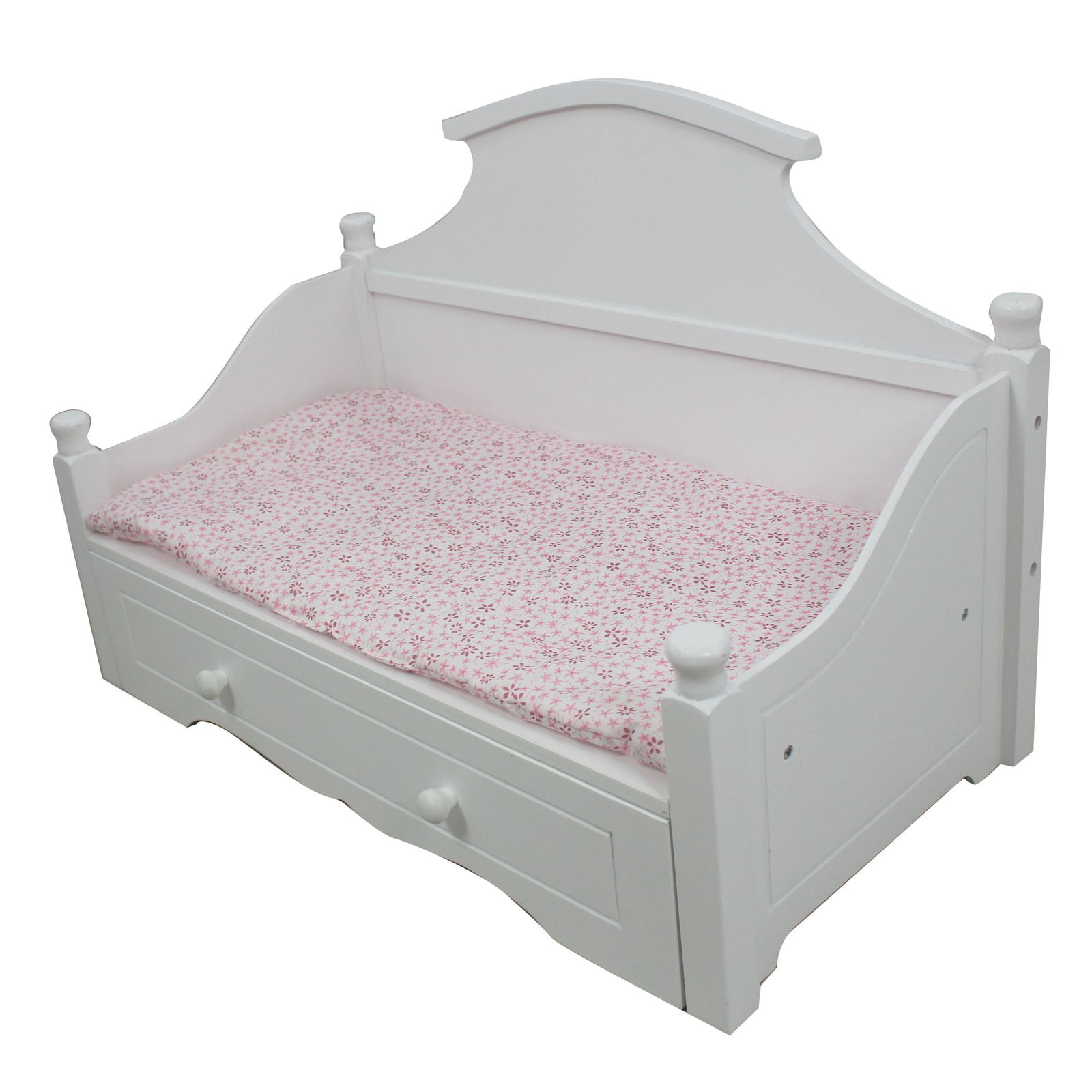 Olivia's Little World Princess White Trundle Bed with Pink Floral
