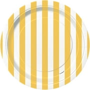 7" Striped Paper Dessert Plates, Yellow, 8ct