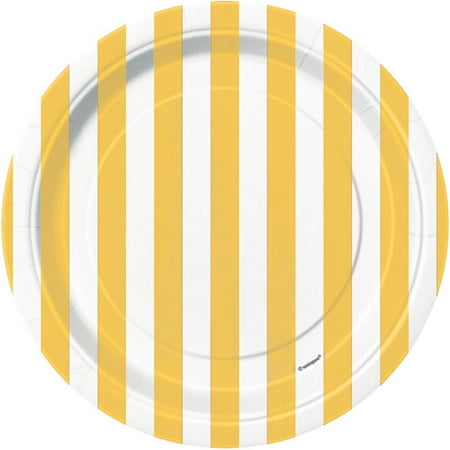 7" Striped Paper Dessert Plates, Yellow, 8ct