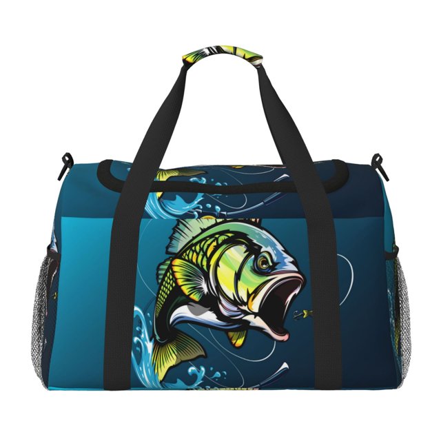Easygdp Largemouth Bass Fish Bolsa de Gimnasio, Bolsa de Viaje Duffel, Bolsa de Fin de Semana con Compartimentos, Bolsa de Mano para Noche