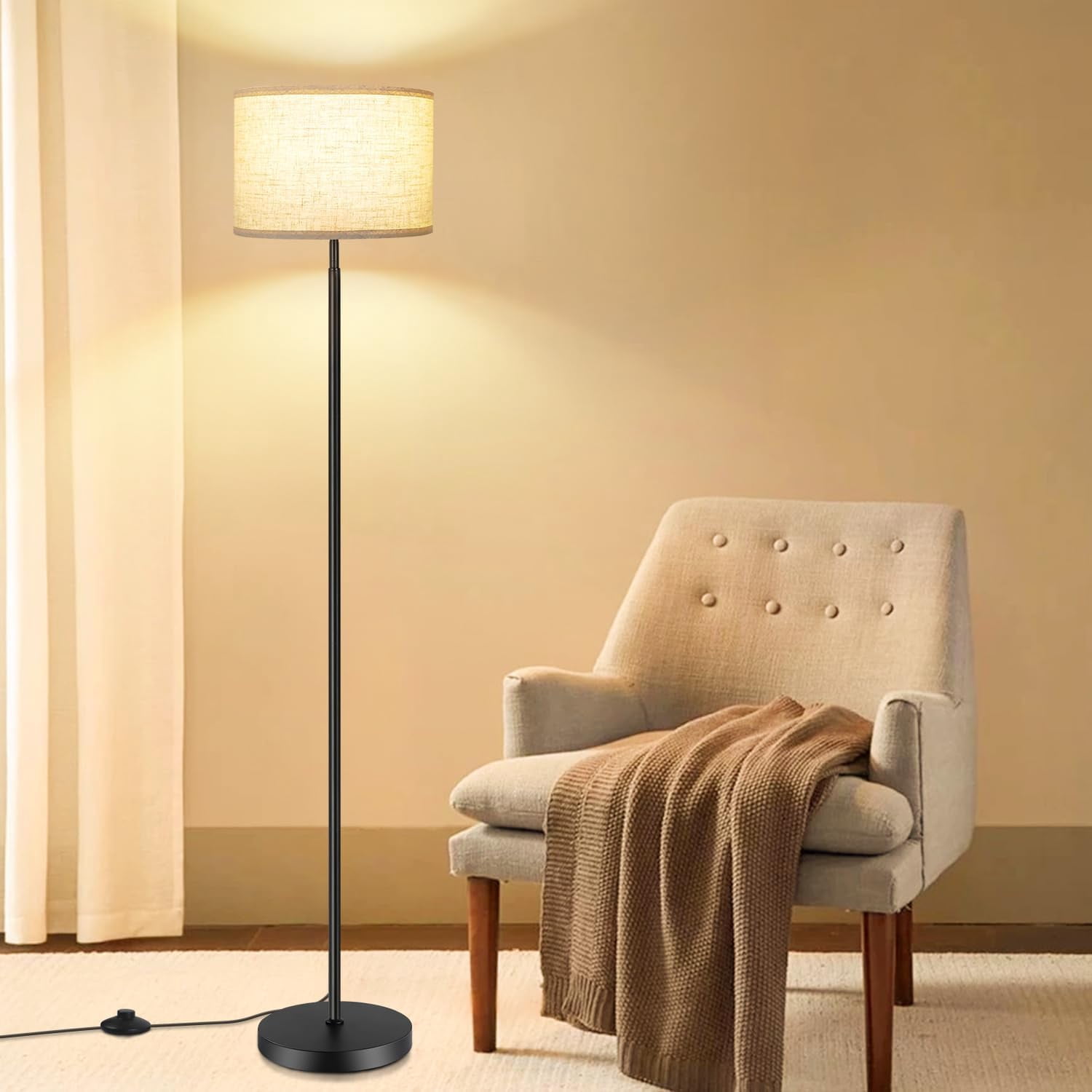 Beige Drum Lamp Shades for Floor Lamps, 13" Top x 13" Bottom x 10" High, Easy to Assemble, Replacement Linen Lampshades for Table Lamps & Bedside Lamps (1.65" Spider)