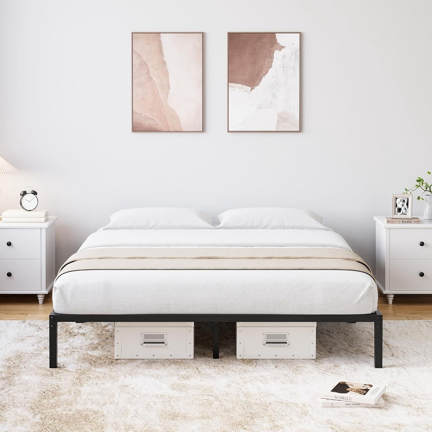 10 Inch Queen Size Metal Bed Frame – Heavy Duty Platform Bed with Storage Space,Steel Support,No Box Spring Needed, Easy Assembly Mattress Foundation, Noise-Free,Black